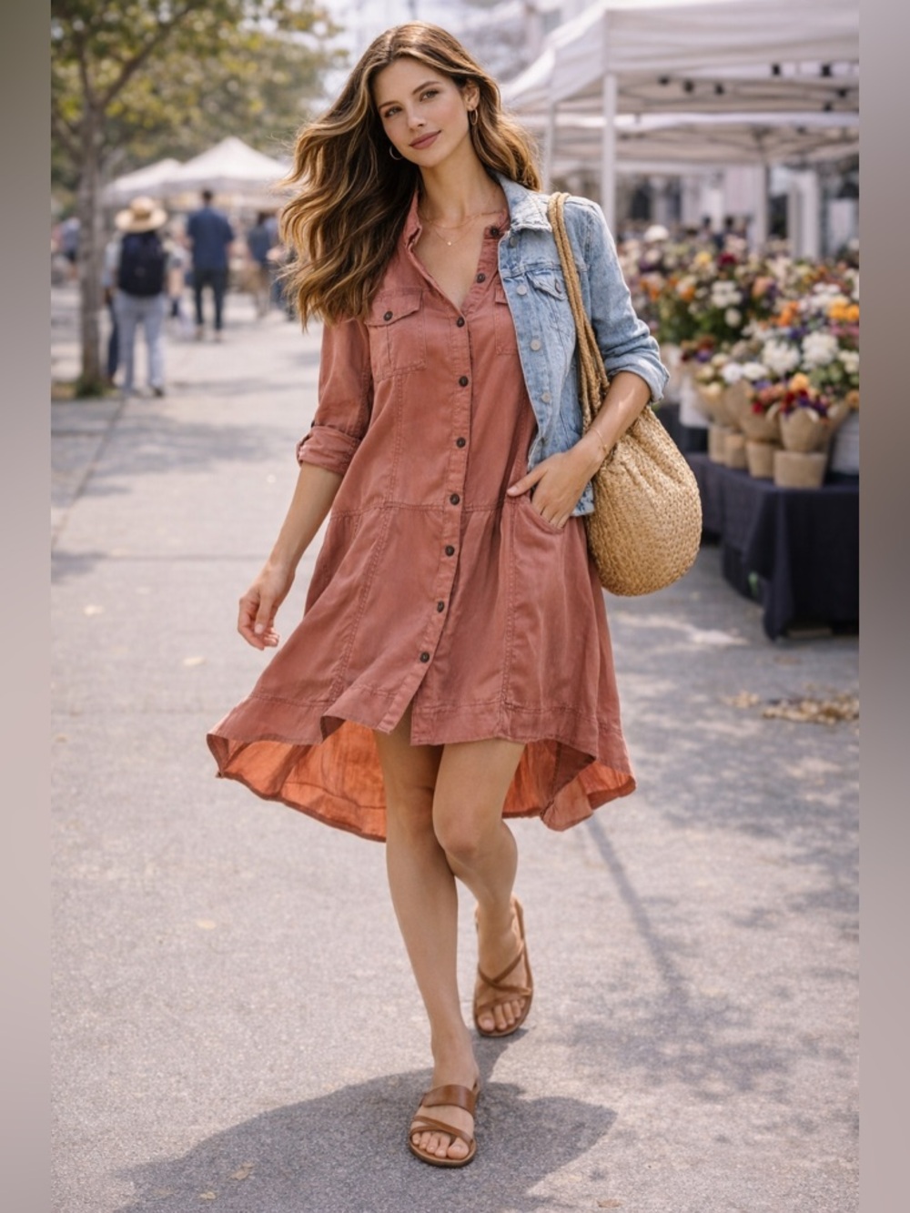 Anthro Holding Horses Utility Shirt Dress 8 Terracotta Hi Low Lyocell Boho